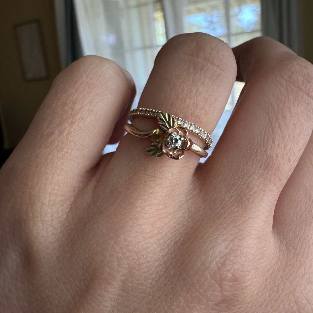 Gold Floral Ring with Diamond Accent